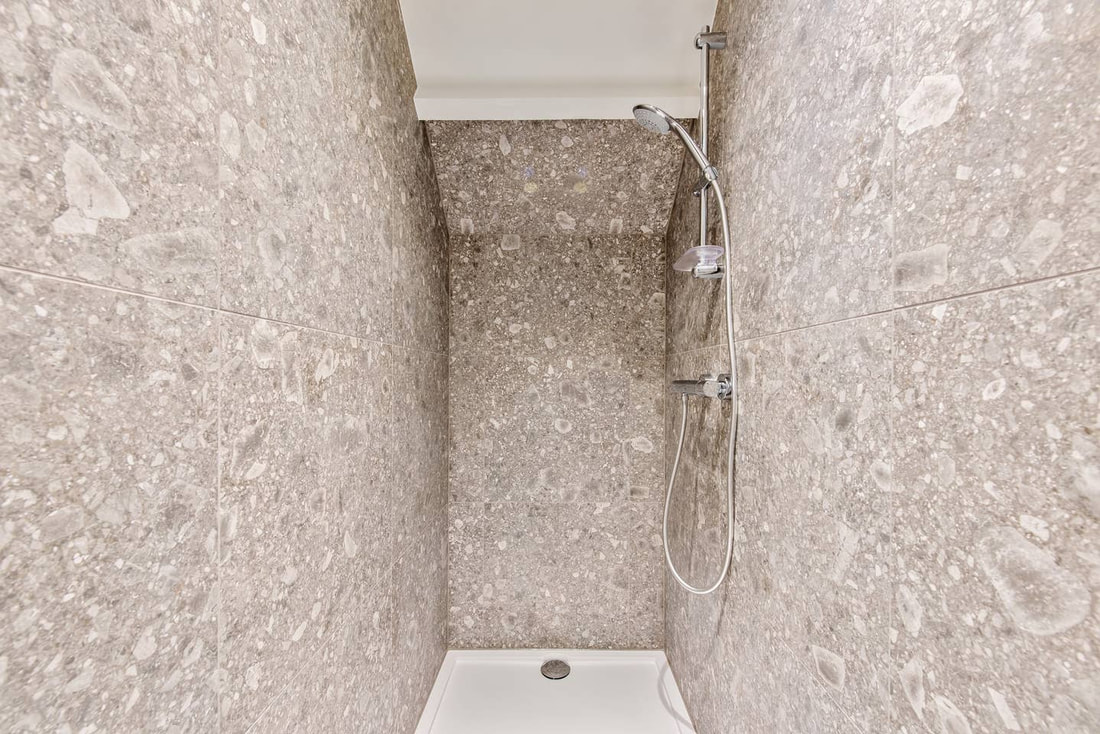 Modern bathroom with walk-in shower
